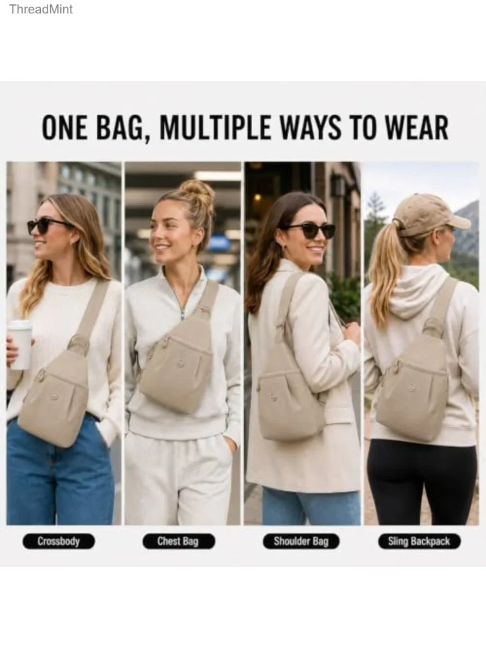 Women's Water-Resistant Sling Backpack Crossbody Chest Bag for Travel Work Gym